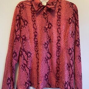 Misook Red Snake Print Button Down Shirt